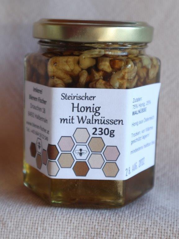 Honig mit Walnüssen - 230g im Glas